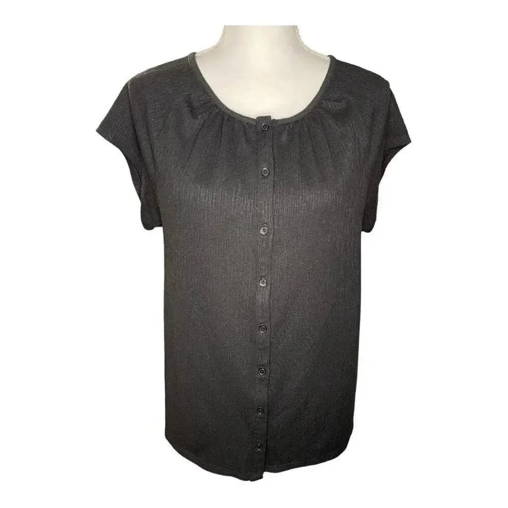 Banana Republic Women’s XS Black Button Front‎ Short Sleeved Blouse